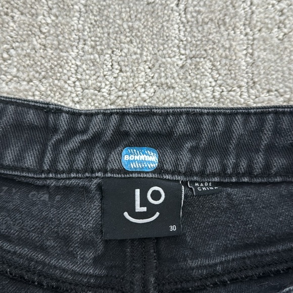 Lazy Oaf x Esther Bunny Do Not Disturb Wide Leg Crop Black Denim Jeans grey gray - Picture 4 of 6